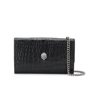 Kurt Geiger Black Croc-Embossed Clutch with Chain